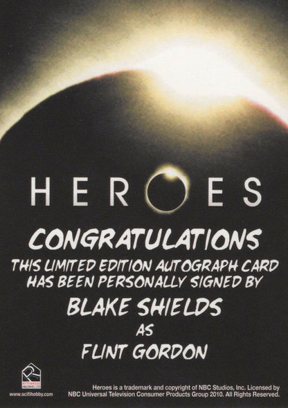 Blake Shields Heroes Hand Signed TV Show Autograph Card