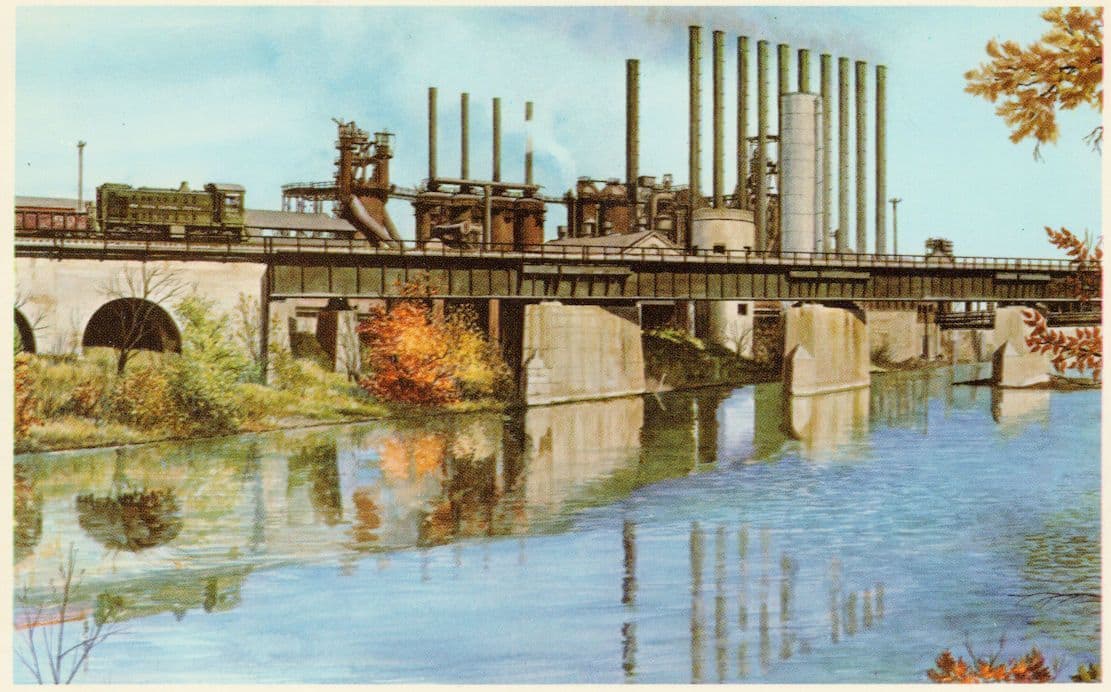 Blast Furnaces At Youngstown Sheet Tube Company Pittsburgh & Lake Erie Railroad Old Postcard