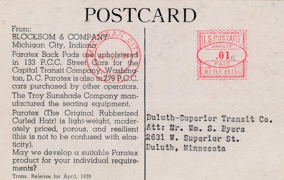 Blocksom & Company Michigan Indiana WW2 Old Transport Pads Advertising Postcard