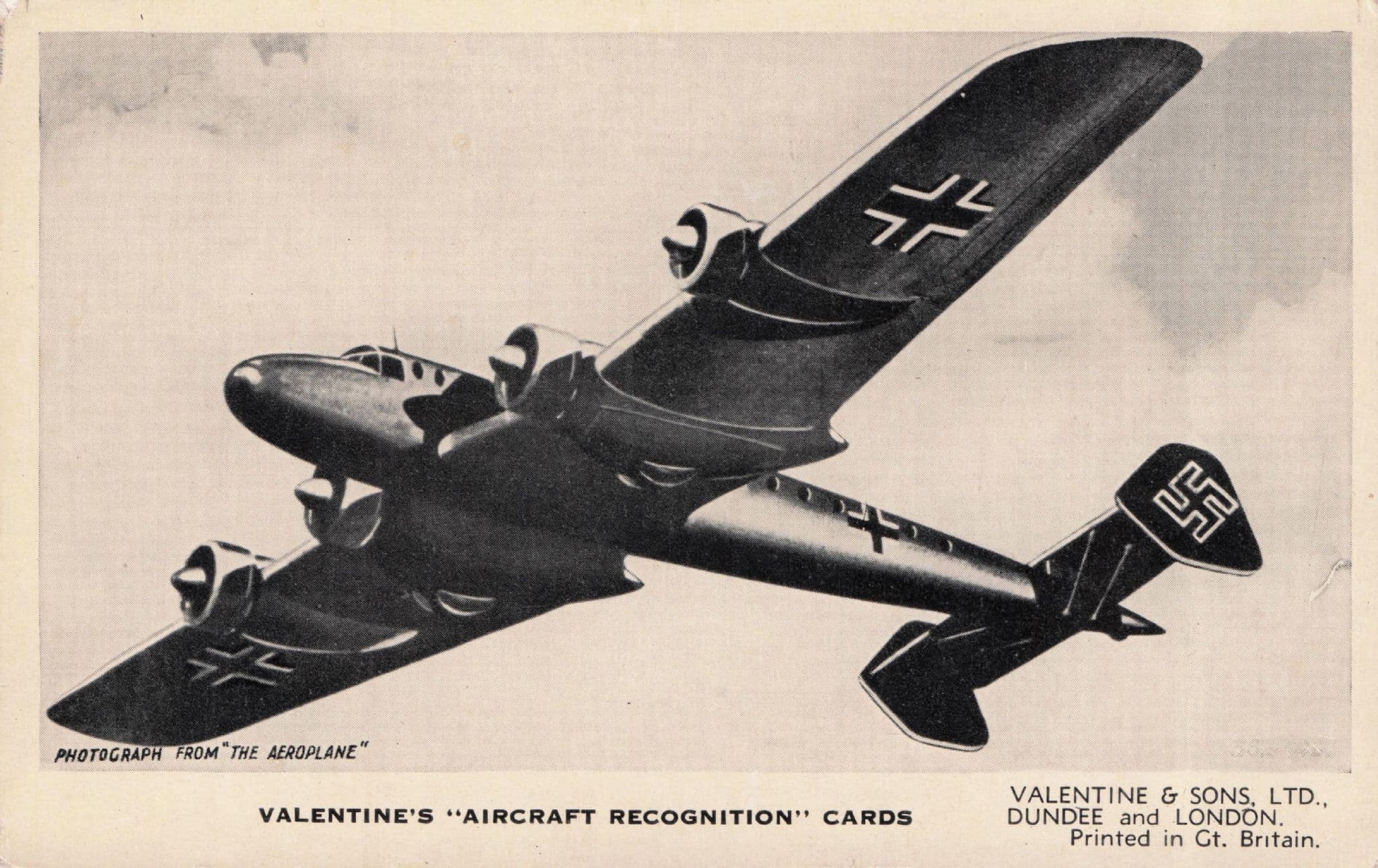 Blohm Und Voss BV142 Valentines Aircraft Recognition Card Postcard