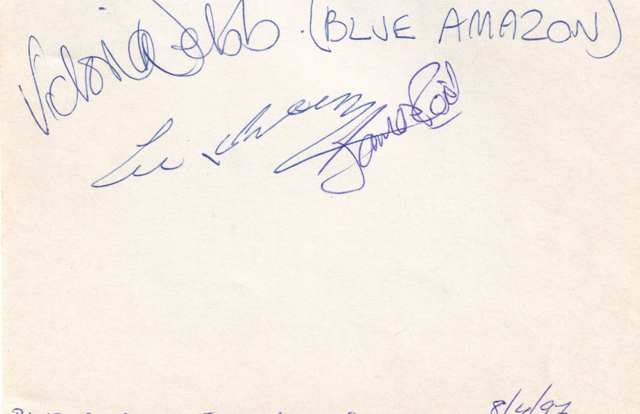 Blue Amazon Pop Group Hand Signed Autograph
