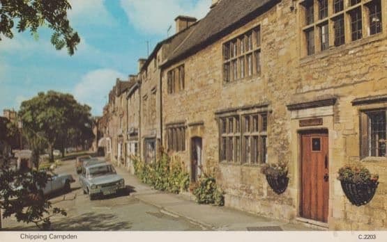 Blue Telephone Box at Chipping Campden 1970s Gloucester Postcard