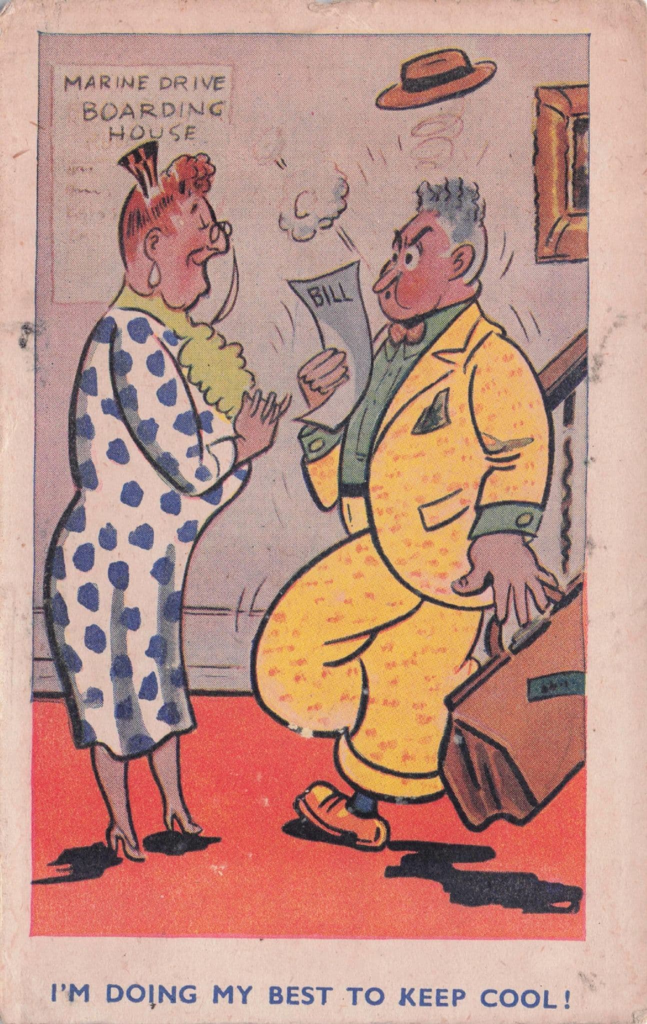Boarding House Holiday Hotel Bill Man Shocked Antique Comic Postcard