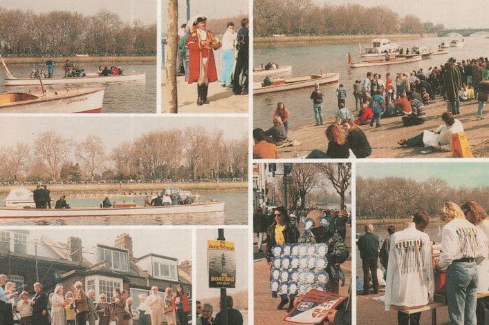 Boat Race Day At Putney Oxford Cambridge Rare Postcard