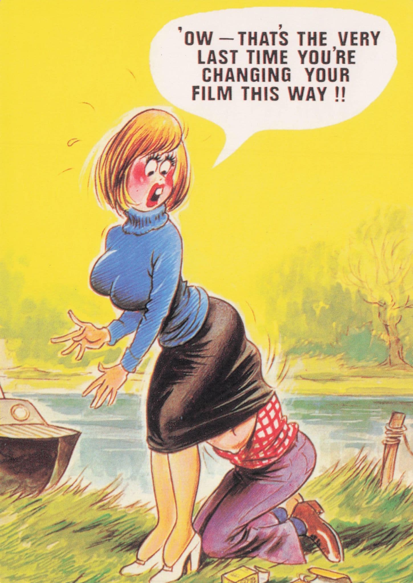 Boat River Lovers Man Changes Camera Film Upskirt Bamforth Comic Postcard