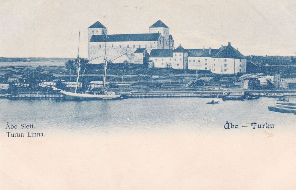 Boats at Abo Slott Turun Linna Antique Finland Postcard