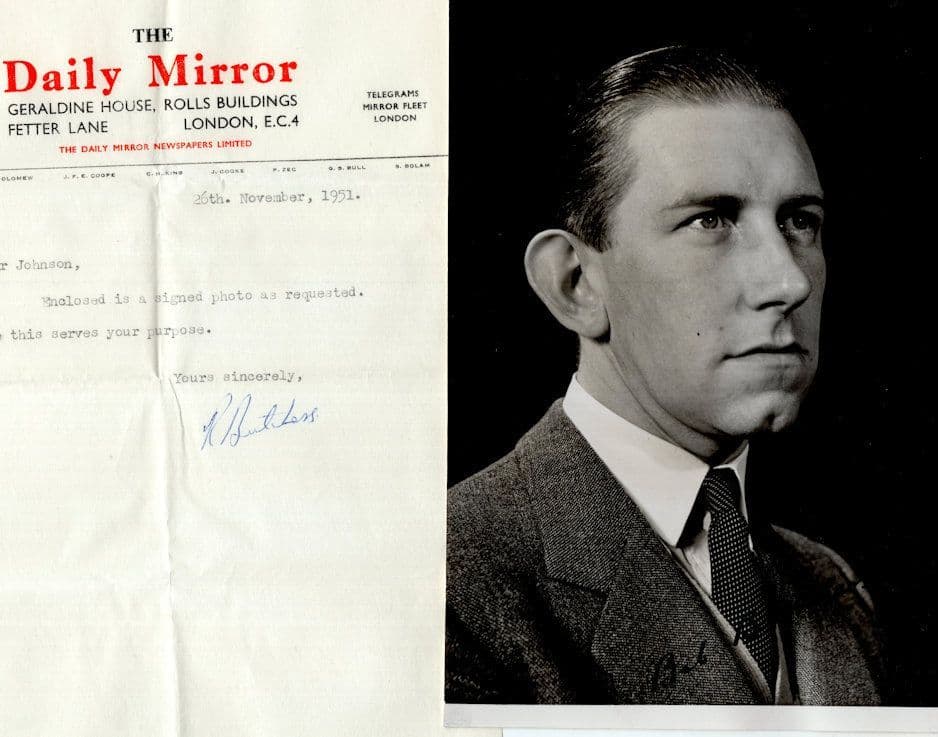 Bob Butchers Daily Mirror Newsboy Horse Racing Jockey Hand Signed Photo Letter