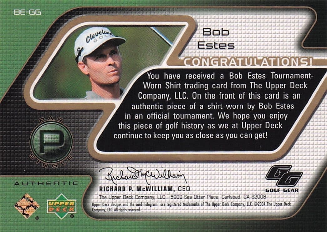 Bob Estes Golf Gear Player Shirt Swatch Upper Deck Card