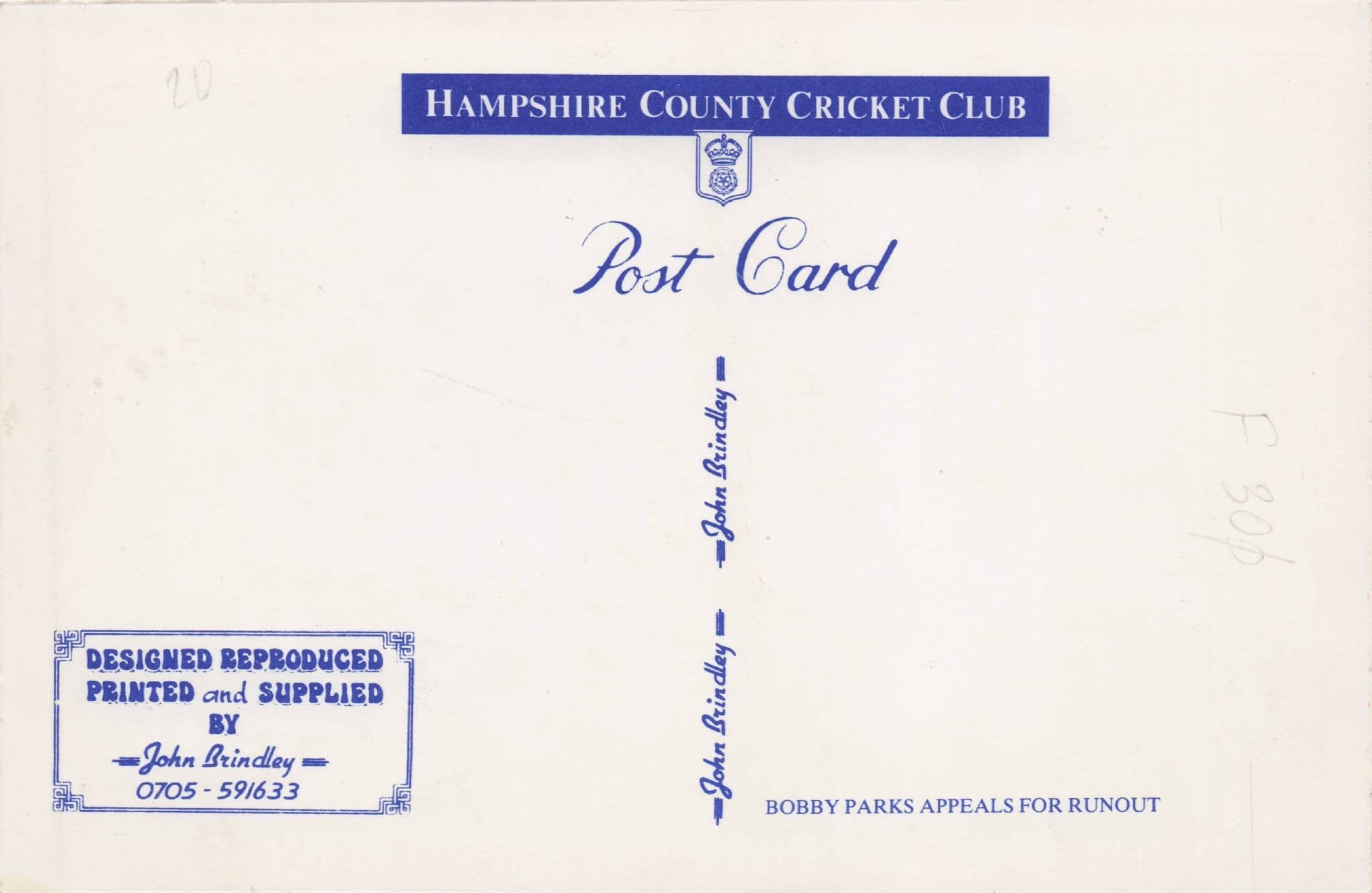 Bobby Parks Appeals For Run Out Hampshire Cricket Club RPC Postcard