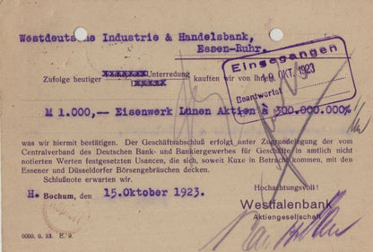 Bochum German Bank Trader Iron Dusseldorf Stock Exchange Postcard