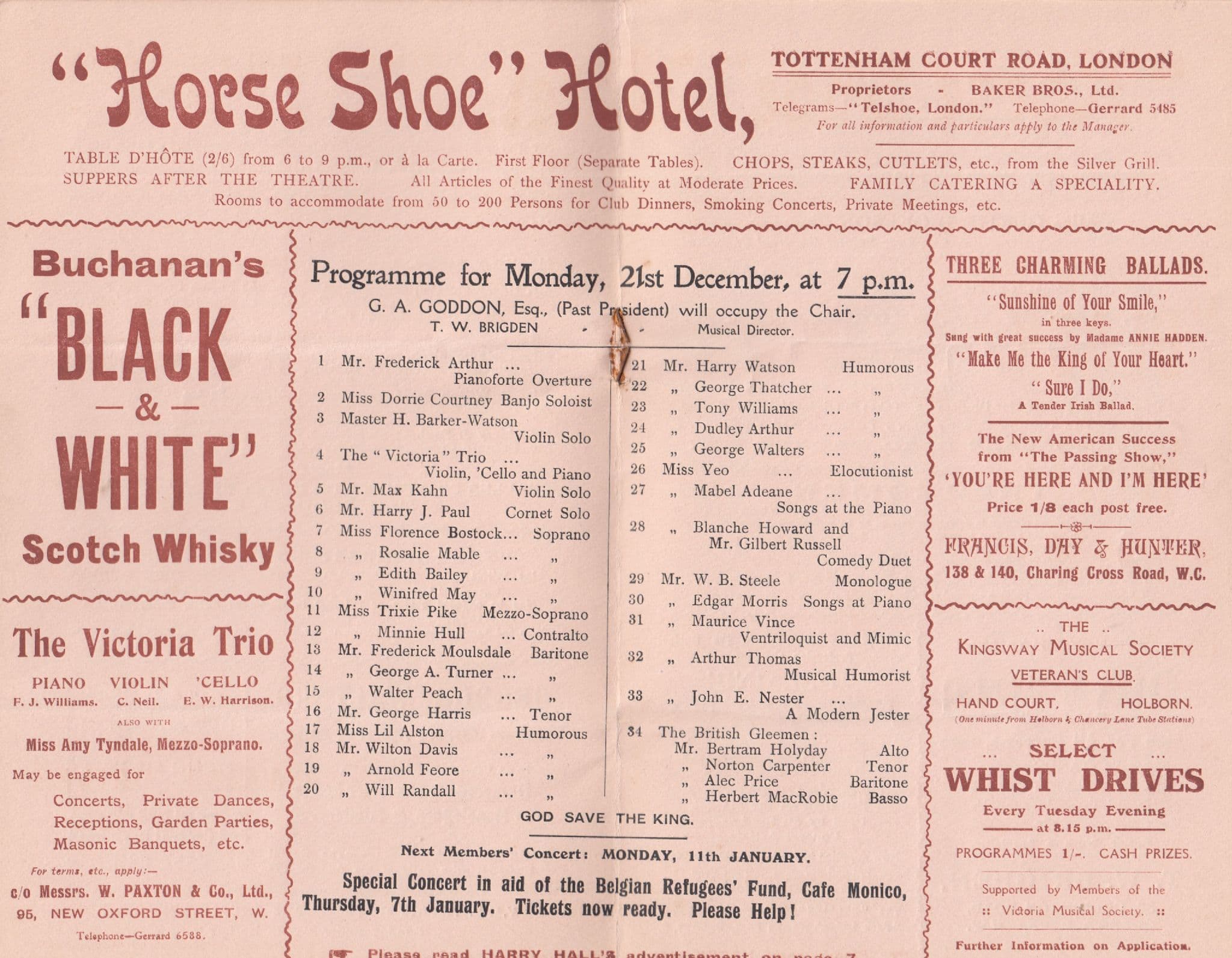 Bohemian Musical Tottenham Court Road Pub London WW1 War Theatre Programme