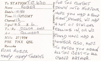 Bolsover Derbyshire QSL Radio Card