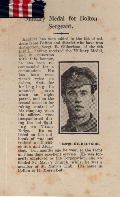 Bolton Sergeant WW1 Military Medal Ribbon Hand Signed PB Postcard