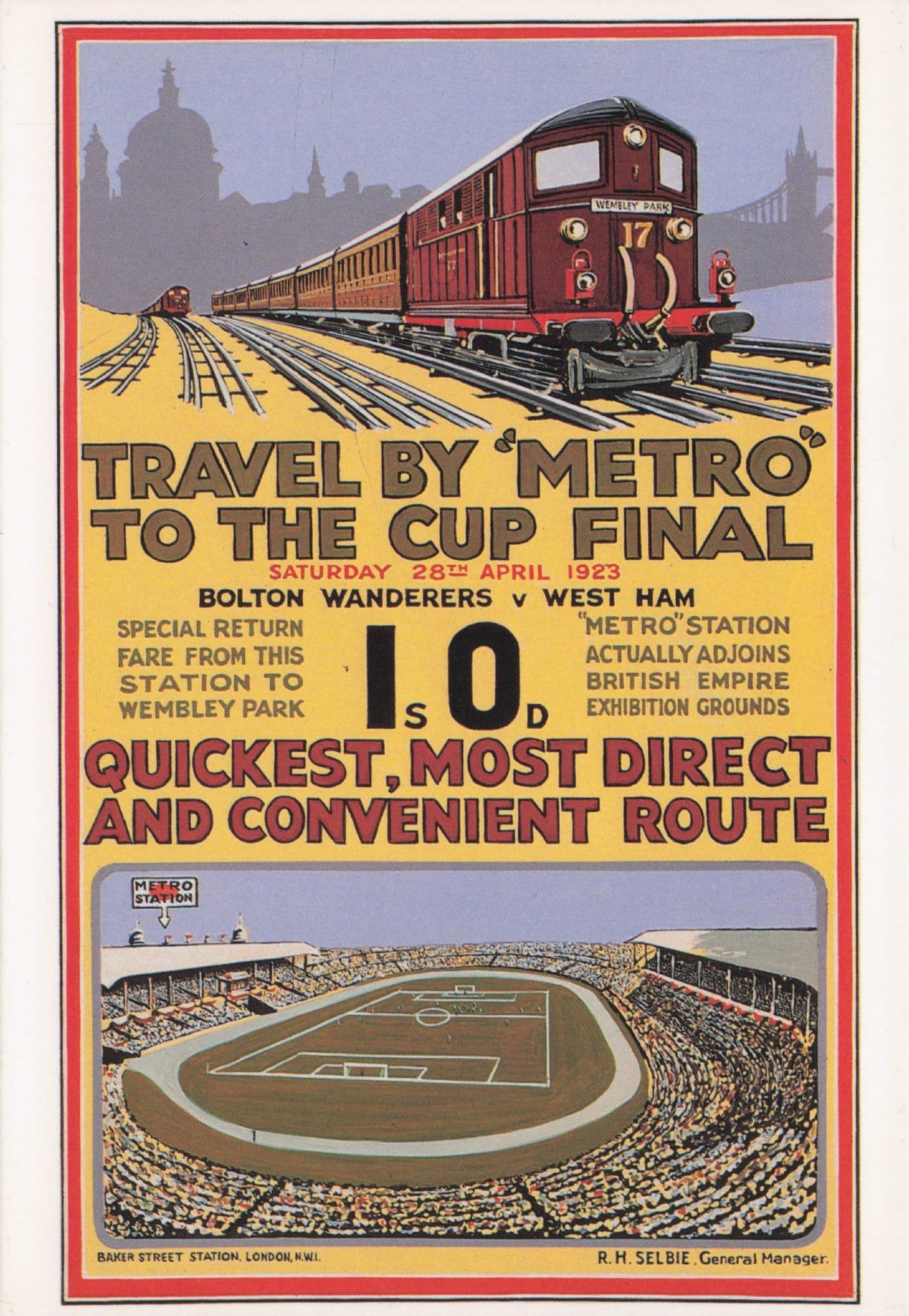 Bolton vs West Ham Football Club 1923 Cup Final Transport Postcard