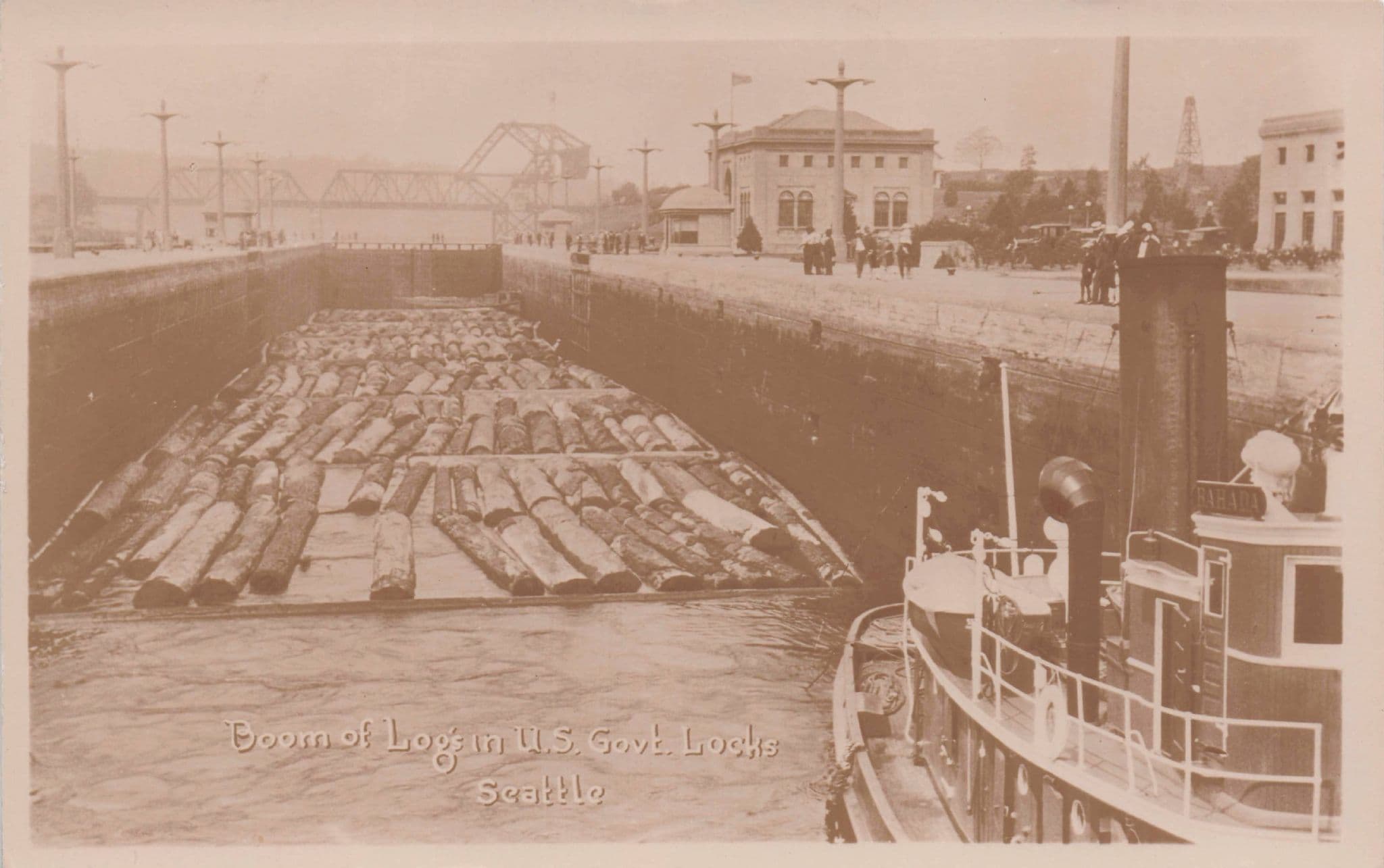 Boom Of Logs In USA Government Locks Seattle Ship RPC Old Postcard