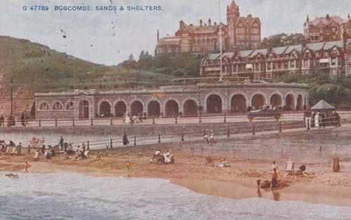 Boscombe Beach Sand & Shelters Classic Car Dorset Antique Postcard