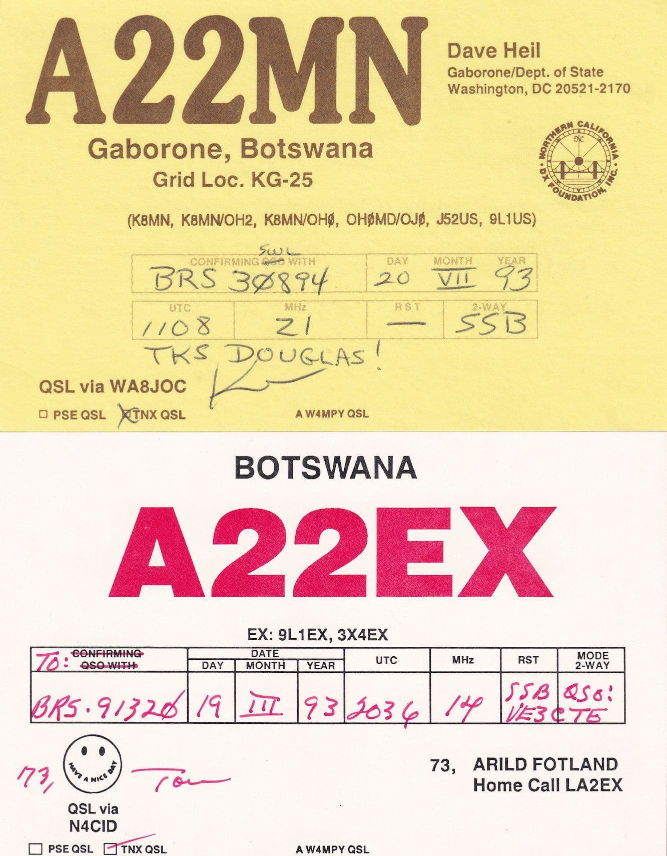 Botswana Gaborone 2x QSL Radio Card s