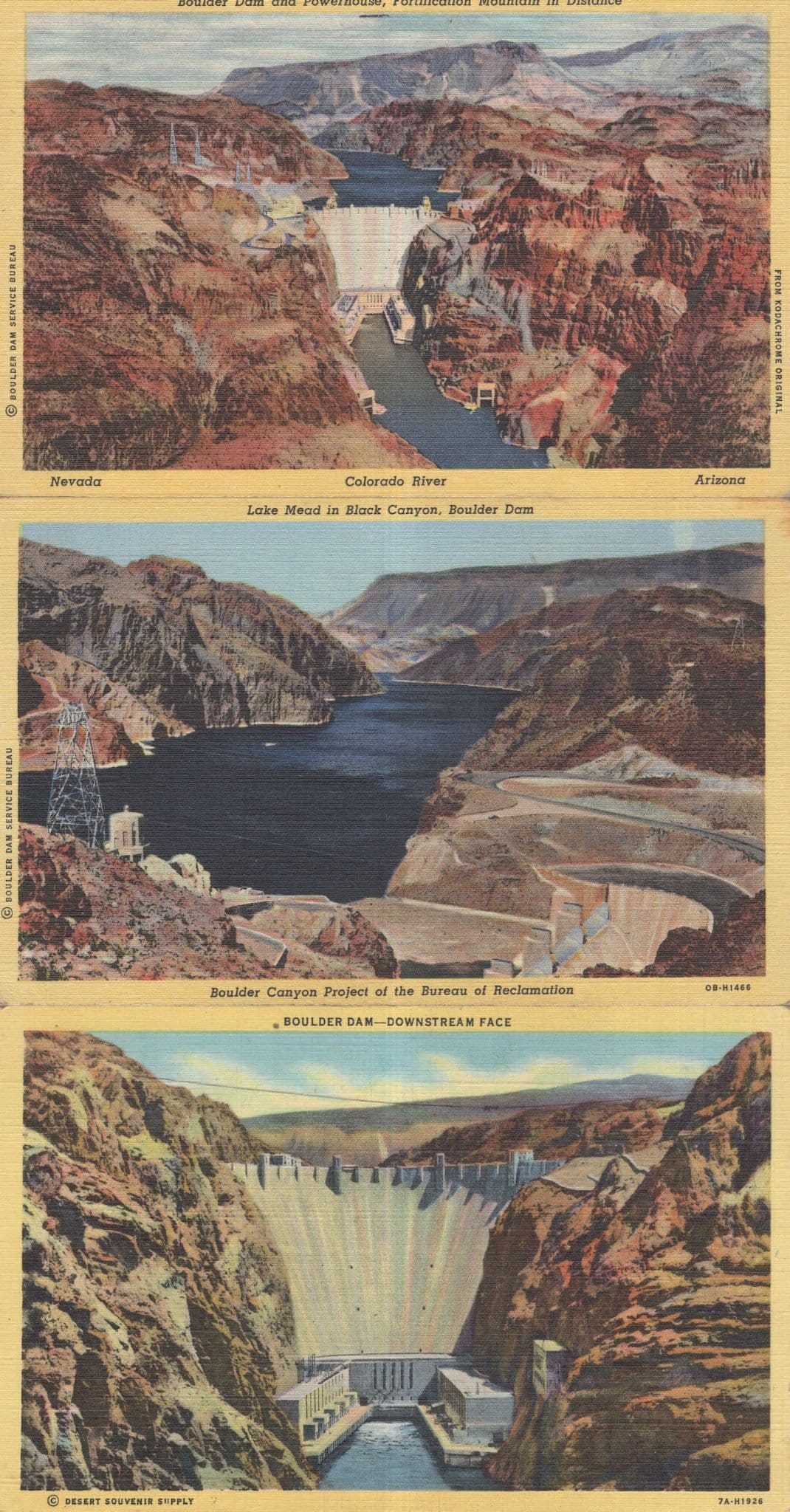Boulder Dam Arizona 3x Old USA Linen Postcard s