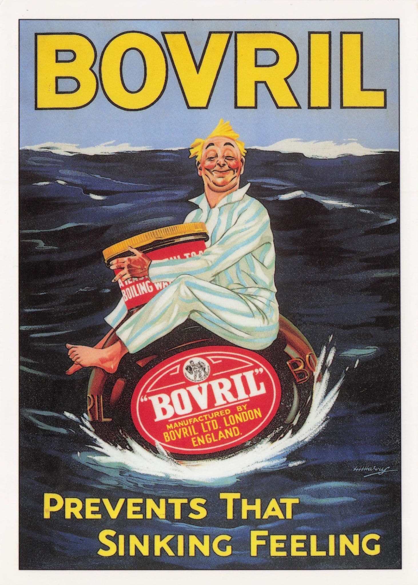 Bovril Prevents That Sinking Feeling Advertising Poster Postcard