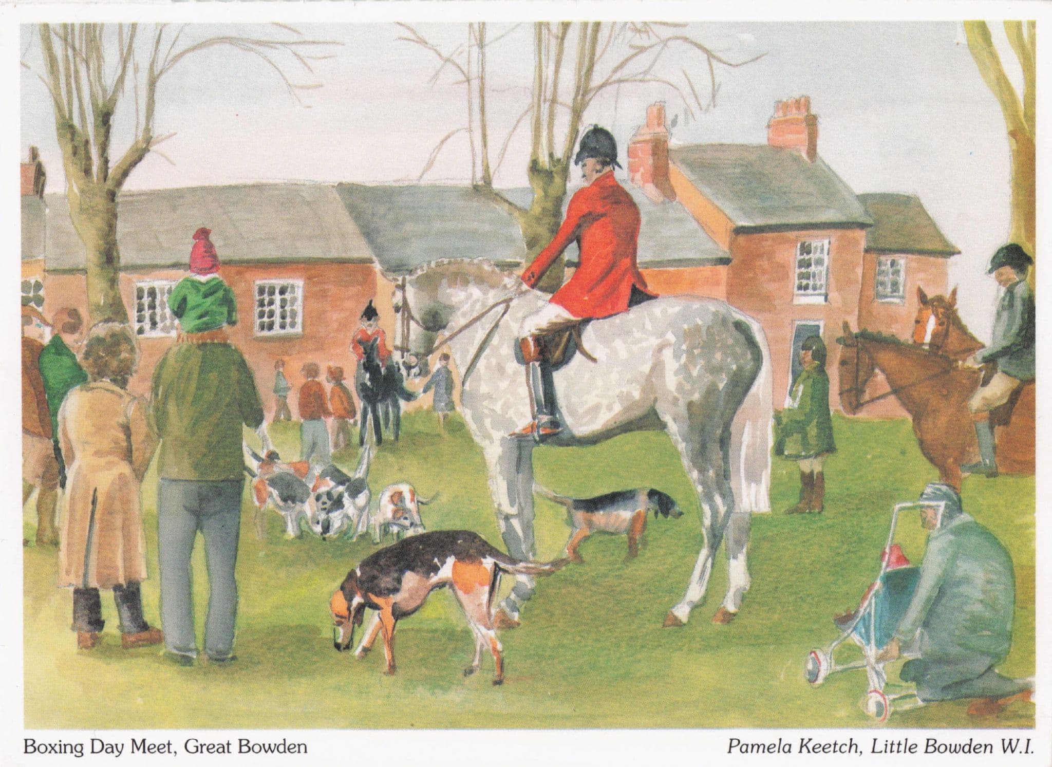 Boxing Day Meet Hunting Great Bowden Leicester Painting Postcard