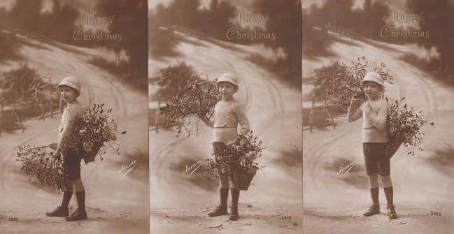 Boy Carrying Mistletoe Berries Tree Basket Carrier 3x Antique Christmas Postcard