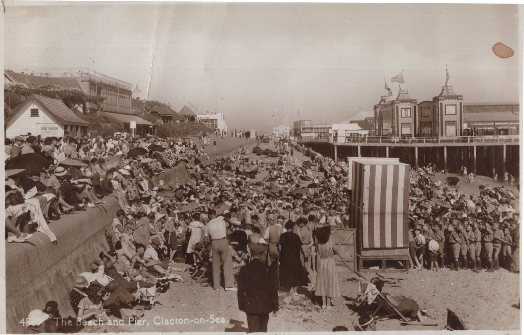 Boy Scouts at Punch & Judy Show at Clacton On Sea Essex Old RPC Worn Postcard