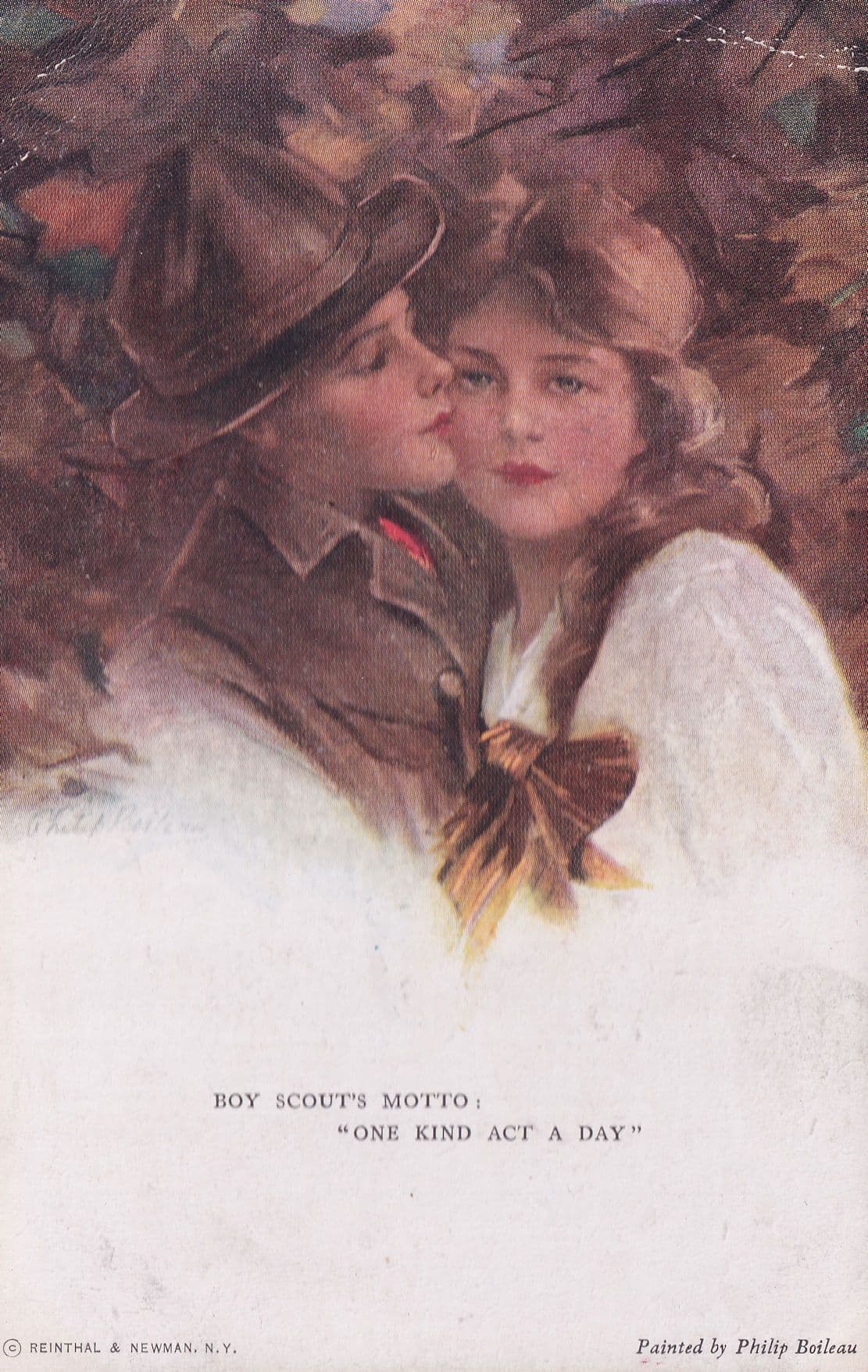 Boy Scouts One Kind Act A Day Scouting Painting Old Postcard