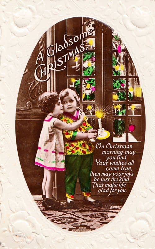Boy Wearing Floral Girls Blouse Transgender Sex Swop Antique Christmas Postcard