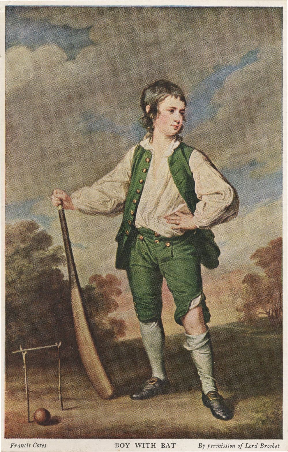 Boy With Bat Frances Botes Cricket Painting Old Postcard