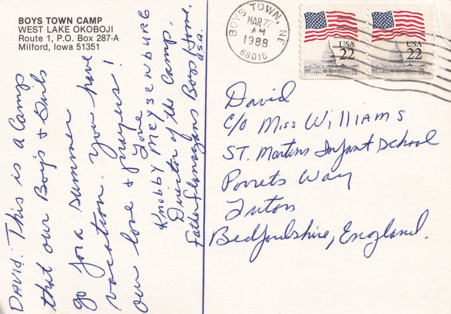 Boys Town Camp West Lake Okoboji Director Hand Signed Iowa USA Postcard
