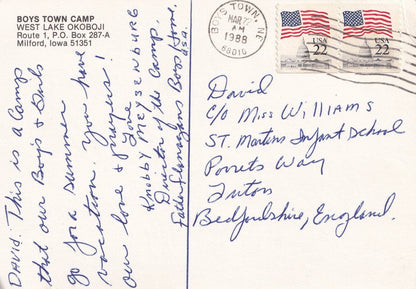 Boys Town Camp West Lake Okoboji Director Hand Signed Iowa USA Postcard