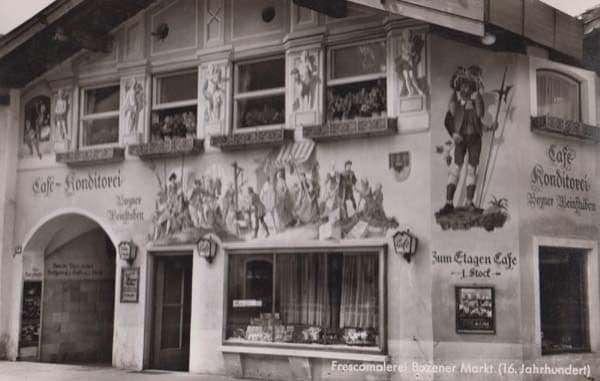 Bozner Bozener Markt Frescomalerei Cafe Restaurant Germany Real Photo Postcard