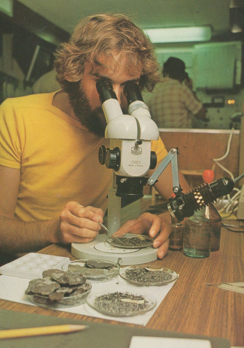 BP Geologist Oil Company Employee Examines South Africa Samples Postcard