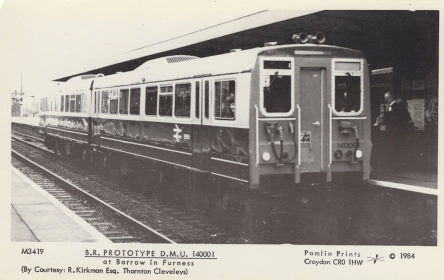 BR British Rail Prototype DMU 140001 Train Barrow In Furness Postcard
