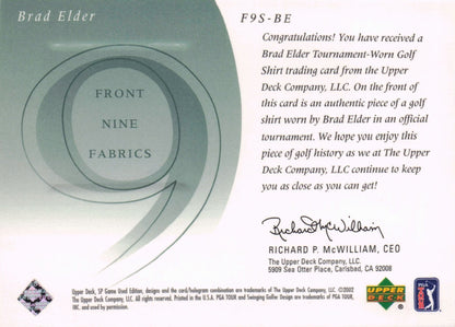 Brad Elder Front 9 Fabric 2002 Upper Deck Authentic Shirt Card