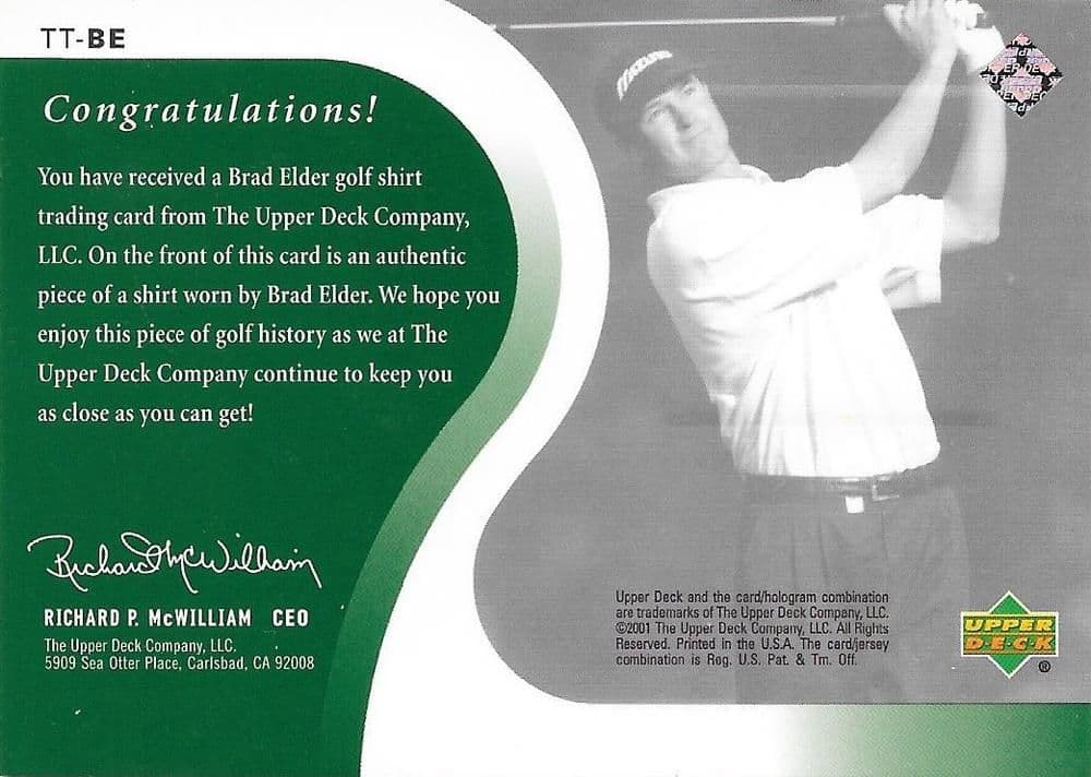 Brad Elder Original Shirt Golf Tour Rare Limited Threads Card