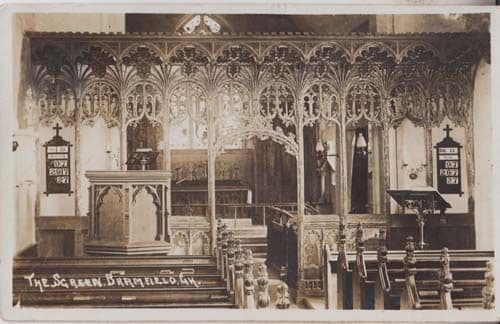 Bramfield Church Interior Screen Real Photo Antique Hertfordshire Postcard
