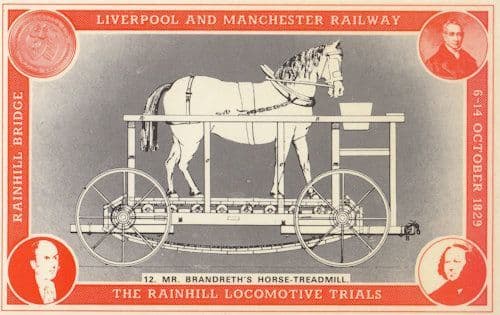 Brandreths Horse Treadmill Rainhill Locomotive Trials Train Postcard
