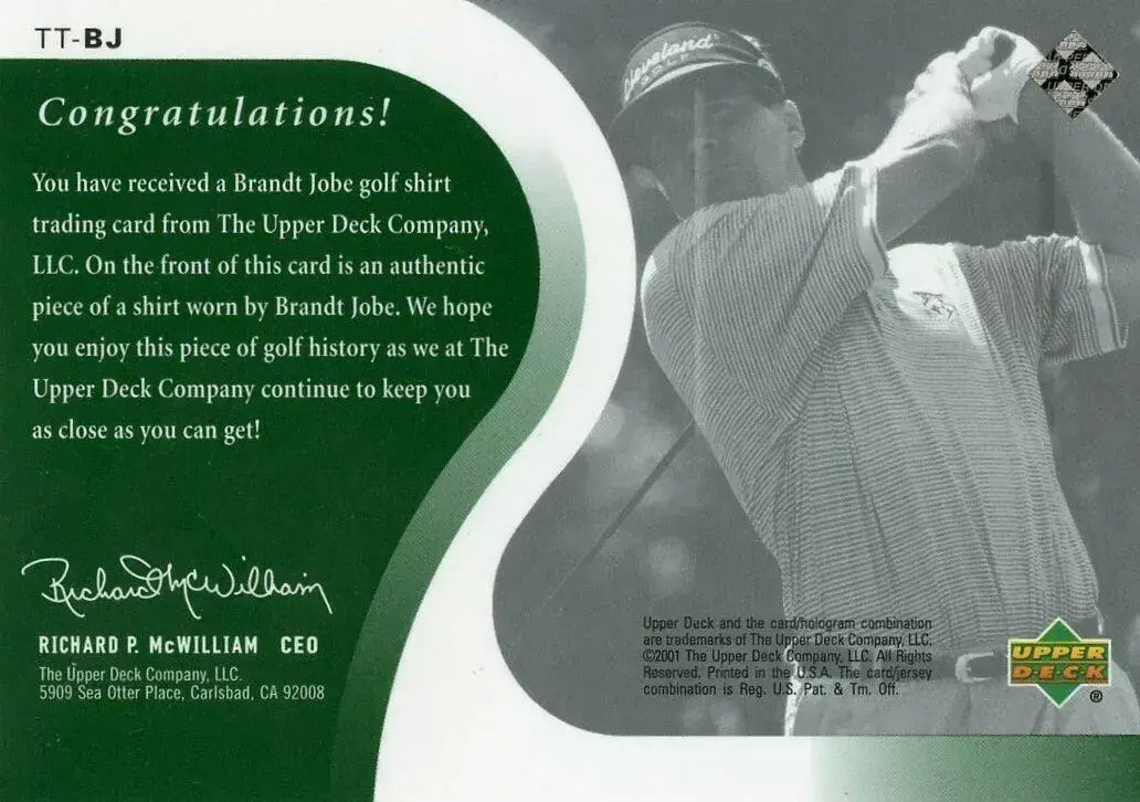 Brandt Jobe Original Shirt Golf Tour Rare Limited Threads Card