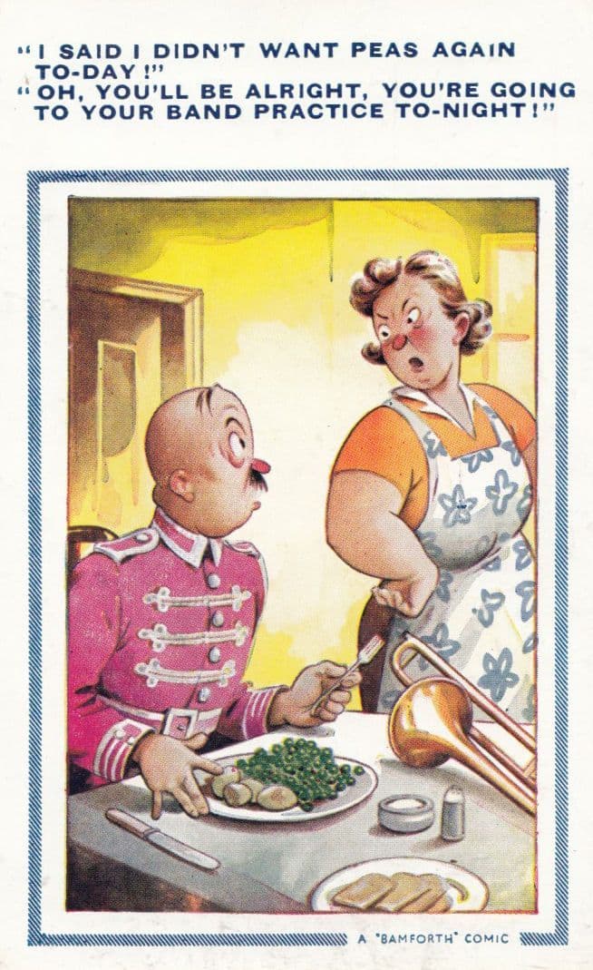 Brass Band Fairground Leader Eating Peas F*rting Old Comic Humour Postcard