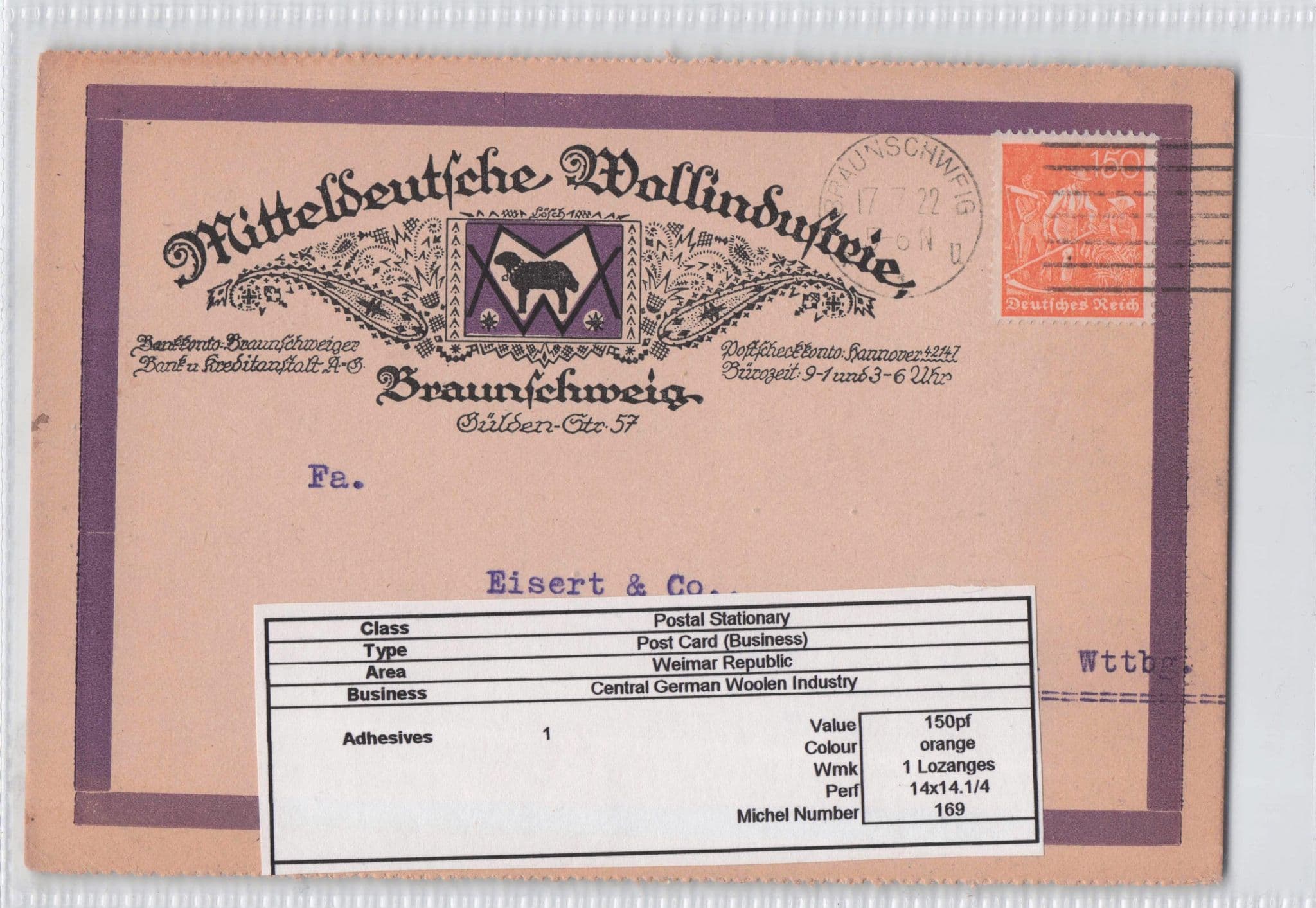 Braunschweig Wool Factory Woolen Industry Germany Old Postcard