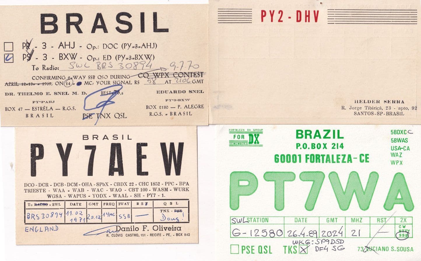 Brazil Brasil Santos Sao Sousa Castro Porto Alegre 4x QSL Radio Station Card s