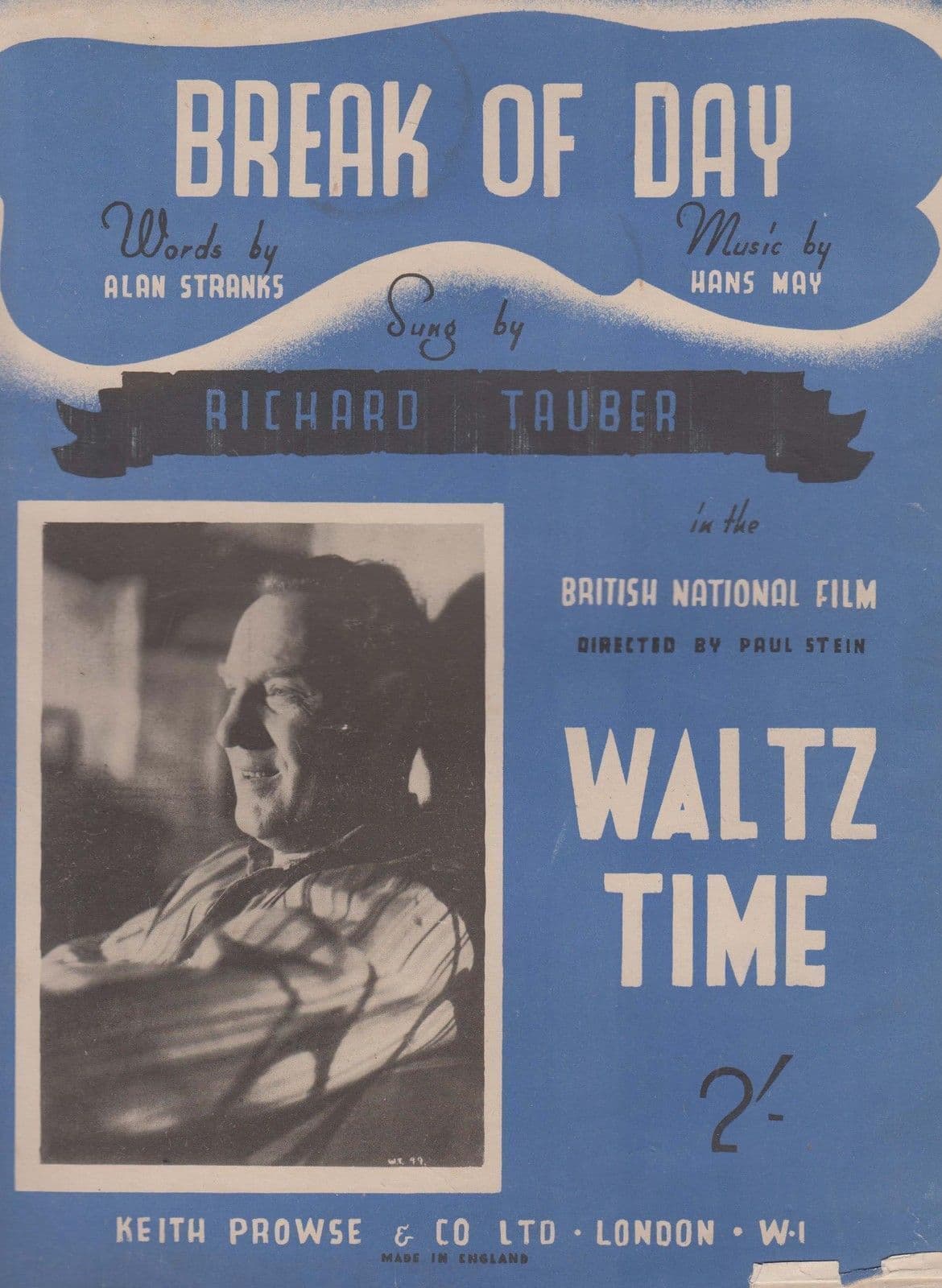 Break Of Day Richard Tauber 1940s Sheet Music