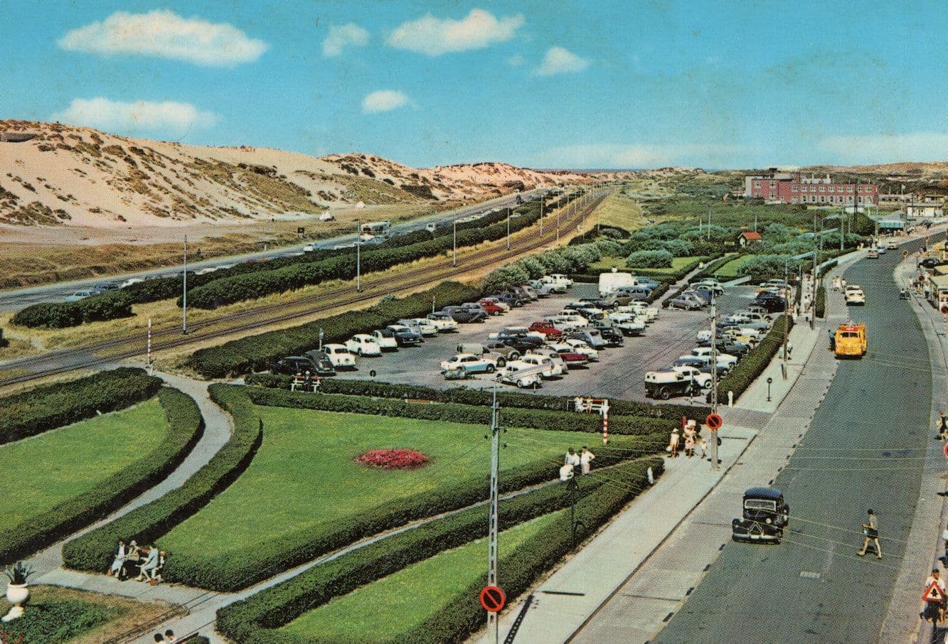 Bredene Panorama Aerial Car Park Belgium 1980s Postcard