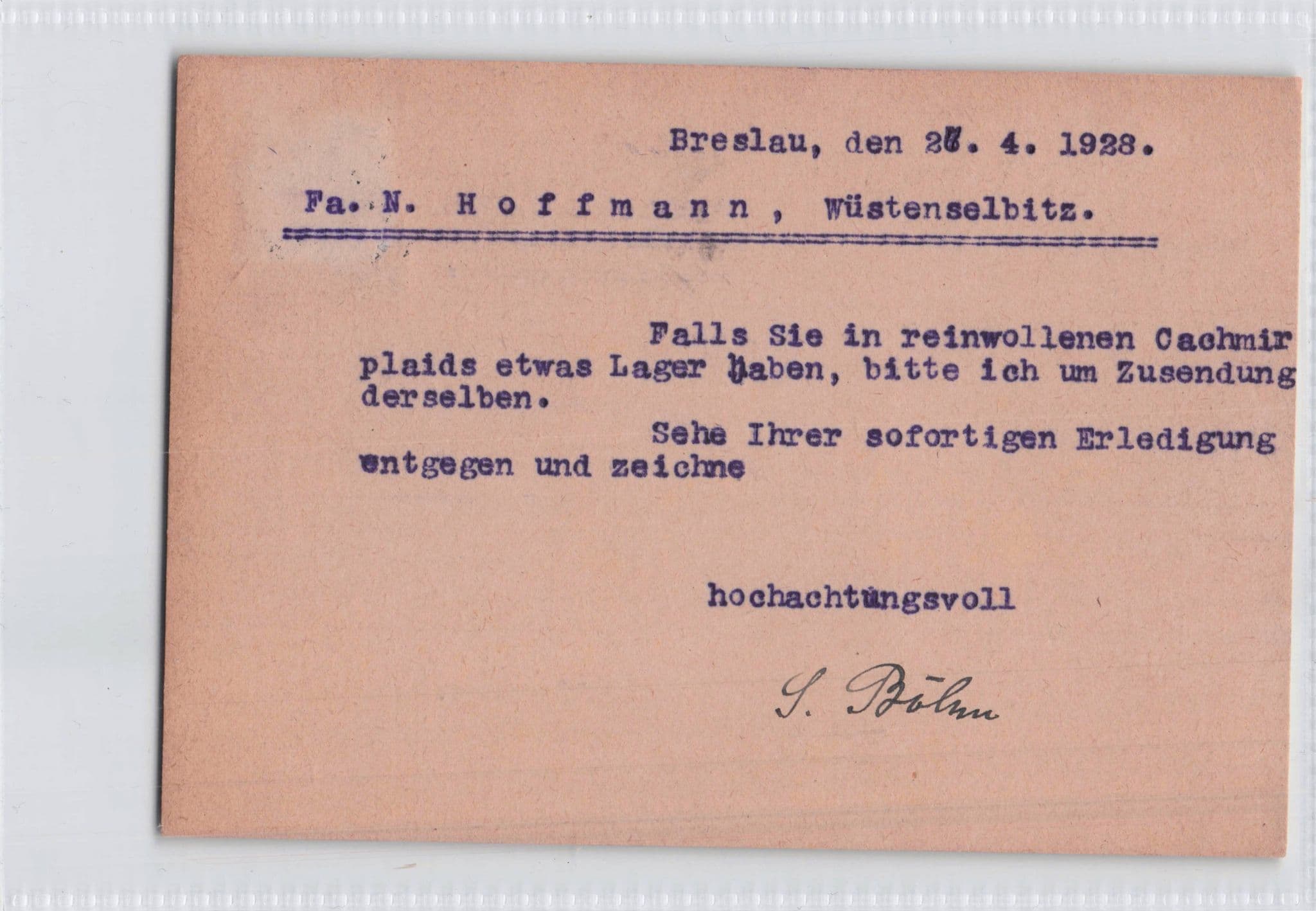 Breslau Request For Wool & Cashmir Samples German Antique Postcard