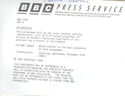 Brian Curtois Westminster BBC TV News Show Launch 1989 Press Photo