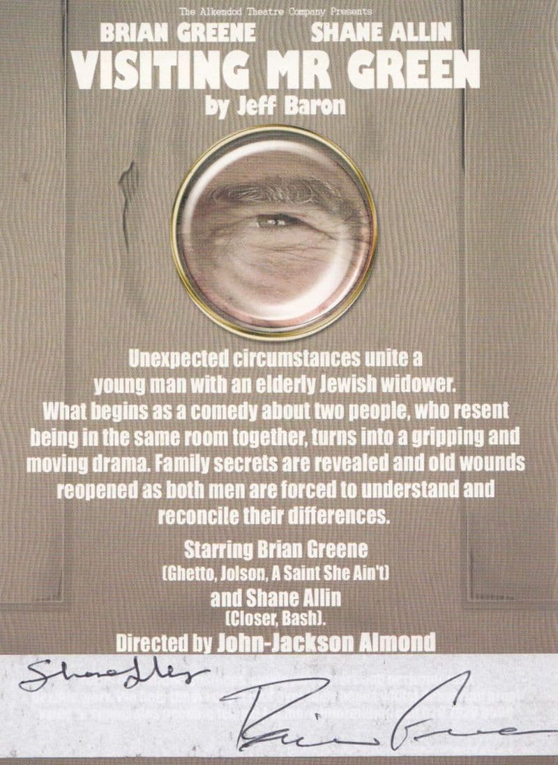 Brian Greene in Visiting Mr Green Jeff Baron Play Hand Signed Theatre Flyer