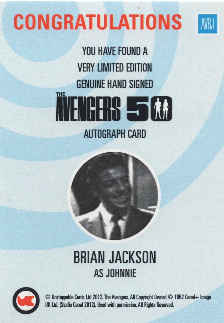 Brian Jackson The Avengers 50 Hand Signed Photo Autograph Card