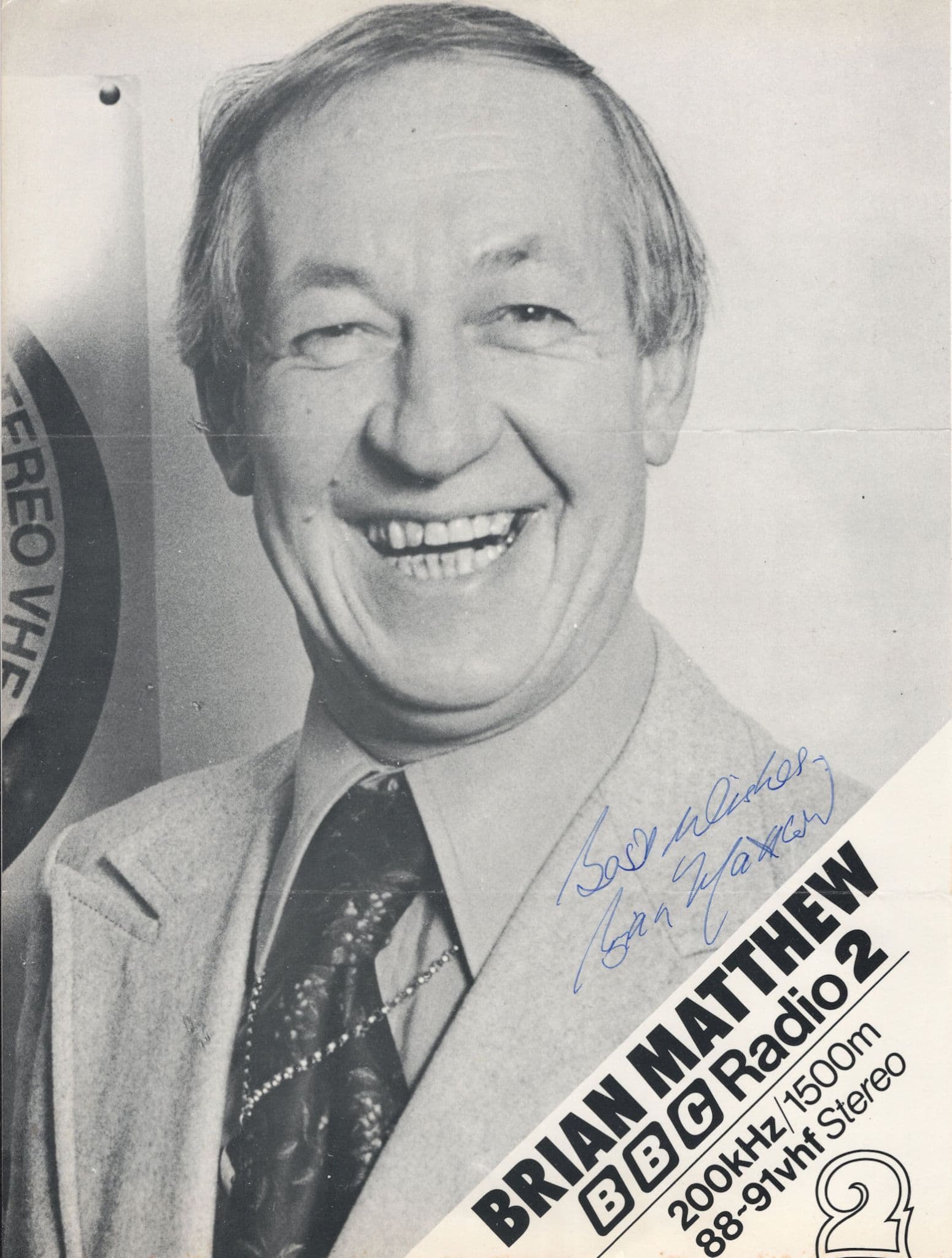 Brian Matthew Vintage BBC Radio 2 DJ Large Signed Picture Autograph