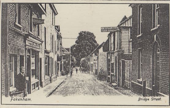 Bridge Street Fakenham Artist Drawing Vintage Postcard
